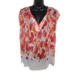 Liz Claiborne cap sleeve floral chiffon top blouse 1x